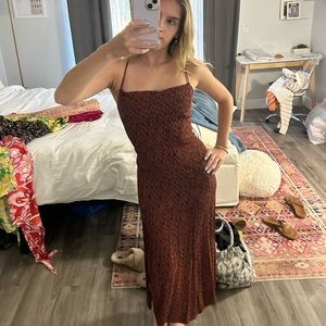 Leith burnt red and black printed midi dress with lace up back